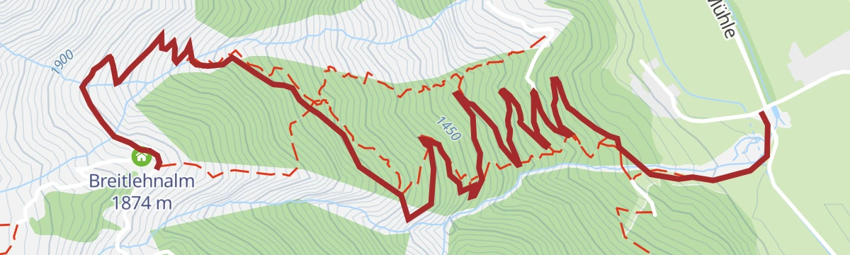 Route map: Breitlehnalm - Längenfeld/Huben